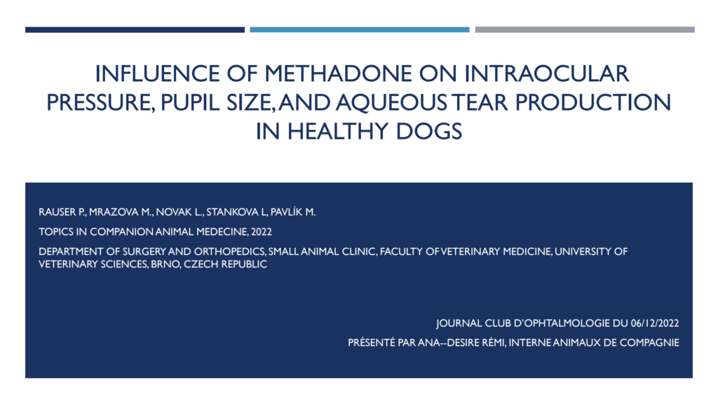Influence of methadone on intraocular pressure, pupil size, and aqueous tear production in healthy dogs – Dr Rémi ANA–DESIRE
