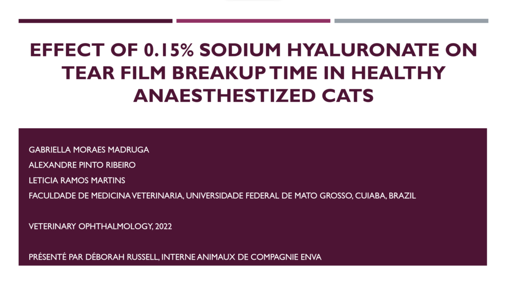 Effect of 0.15% sodium hyaluronate on tear film breakup time in healthy anaesthestized cats – Dr Deborah RUSSELL