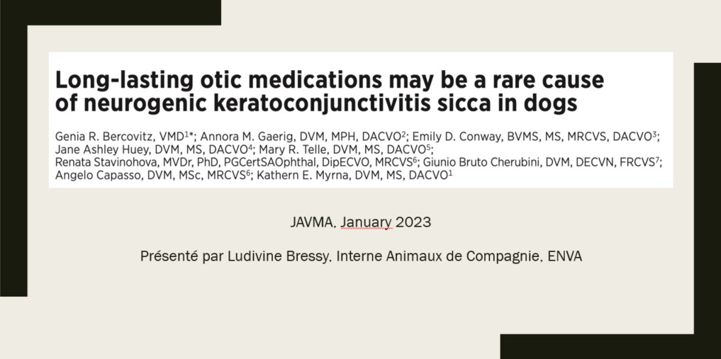Long-lasting otic medication may be a rare cause of neurogenic keratoconjunctivitis sicca in dogs – Dr Ludivine BRESSY